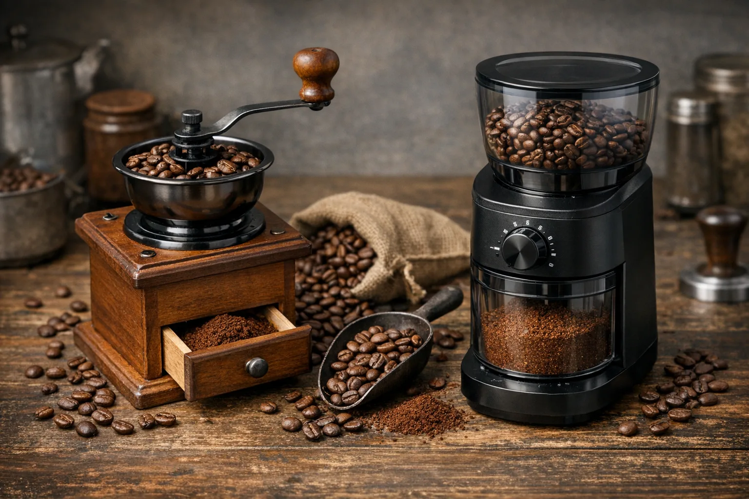 Unterschiede zwischen manueller und elektrischer Kaffeemuehle einfach erklaert