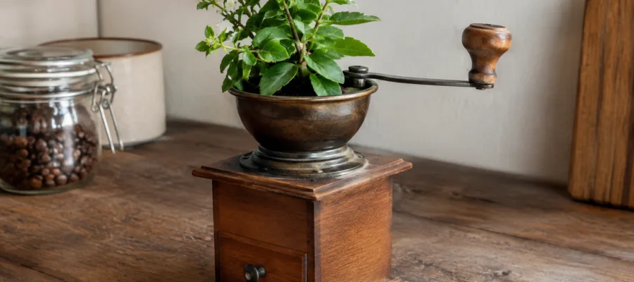 Wie du eine nicht mehr funktionierende Kaffeemuehle zum Blumentopf umfunktionierst
